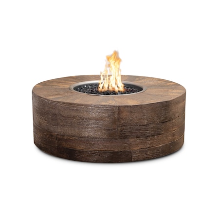The Outdoor Plus 42 Round Seqouia Fire Pit, Wood Grain GFRC Concrete, Oak, Plug & Play Electronic Ignition, Natural Gas OPT-SEQ42EKIT-OAK-NG